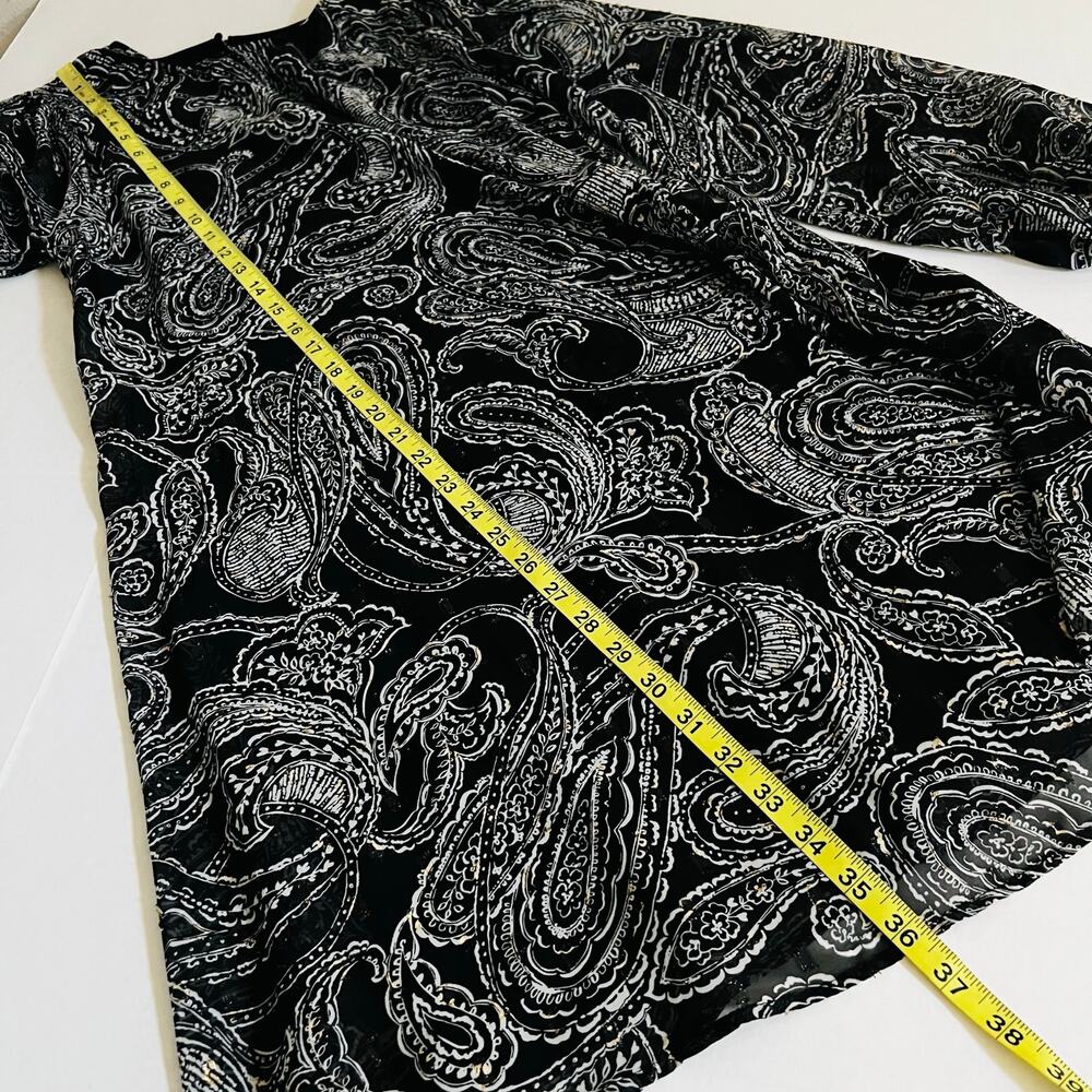 Calvin Klein Paisley Print Long Sleeve A Line Dress Size 6 Black Gray - Picture 7 of 8